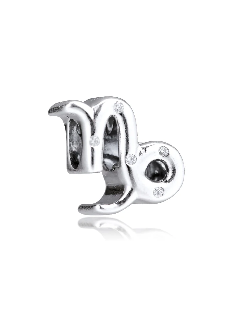 DIY подходит для браслетов Pandora, сверкающих шариков Козерога зодиака 925 пробы-серебро-ювелирные изделия