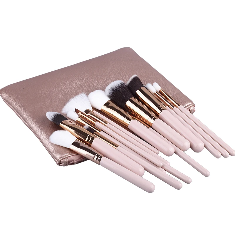 Makeup Brushes with Leather Cases 15 pcs/Set
