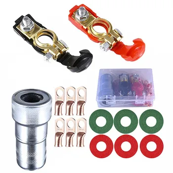 

15 Pcs Copper Battery Terminals Connectors Kit Battery Terminal Clamps+Clean Brush + Protector Washers+Copper Ring Terminal