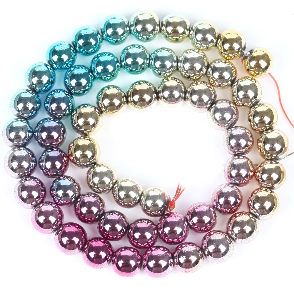 3 4 6 8mm Gradient Rainbow Colorful Hematite Stone Beads Round Loose Beads  For Jewelry Making Diy Necklace Bracelet