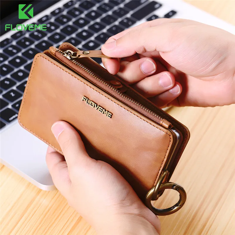 Кожаный чехол книжка FLOVEME для iPhone 12 Mini 11 Pro XS Max XR X кошелек с отделением карт SE 2020 6 6S