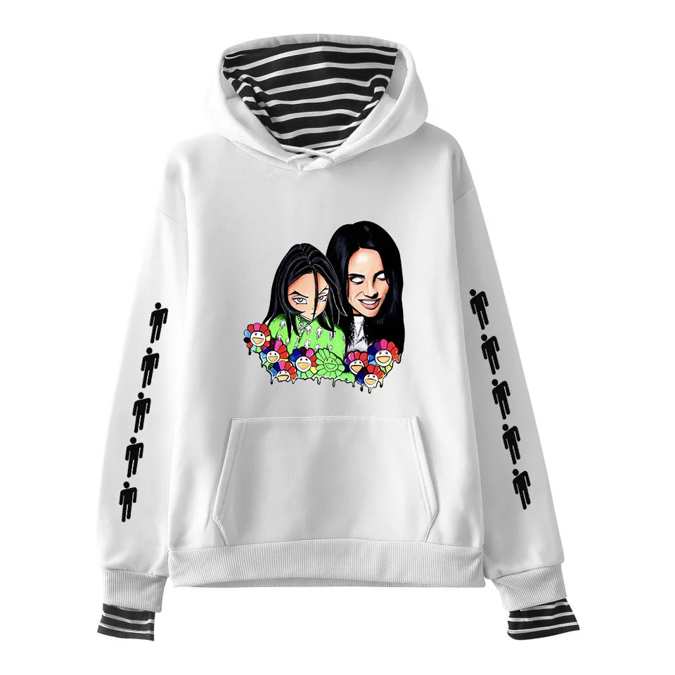 Billie Eilish худи с принтом унисекс, толстовки с длинными рукавами, пуловеры, модные толстовки с капюшоном, топы в стиле хип-хоп, полосатая уличная одежда - Цвет: style 4 - white