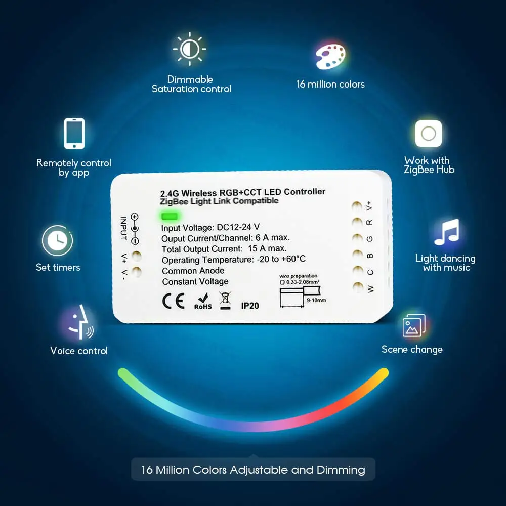 Умный домашний контроллер Zigbee RGBCCT, совместимый с Hue мост Amazon Echo Plus Alexa и lighttify Hub APP Voice JK135