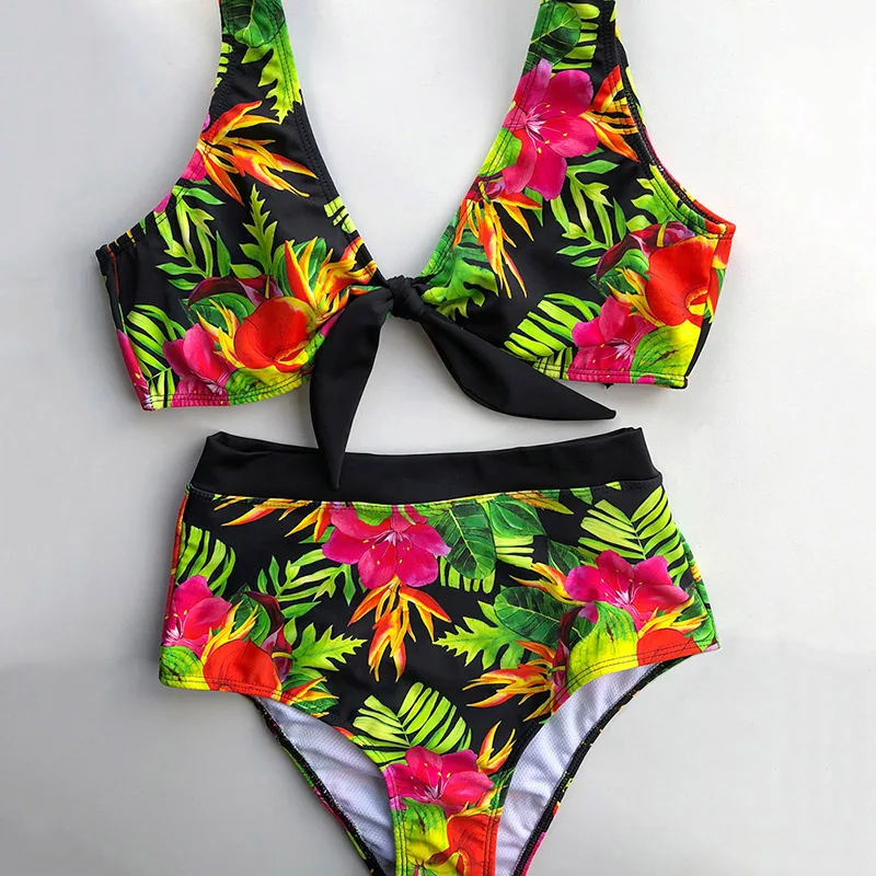 

Print Floral High Waist Bikini 2019 Women Swimsuit Push Up Swimwear Knot Brazilian Bikini Set Beach Bathing Suit Biquini Female