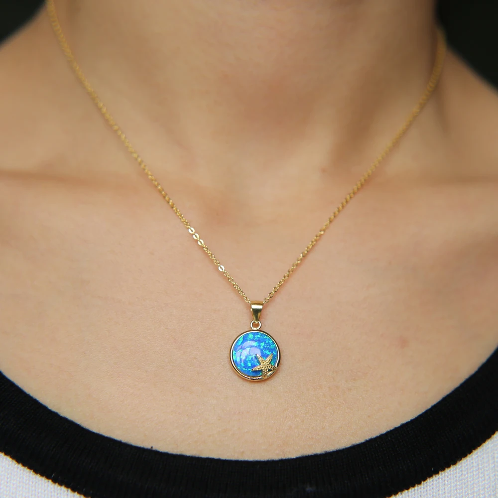 Latest summer beach sea star necklace pendant 100% 925 sterling silver fine jewelry blue fire opal Gem | Украшения и аксессуары