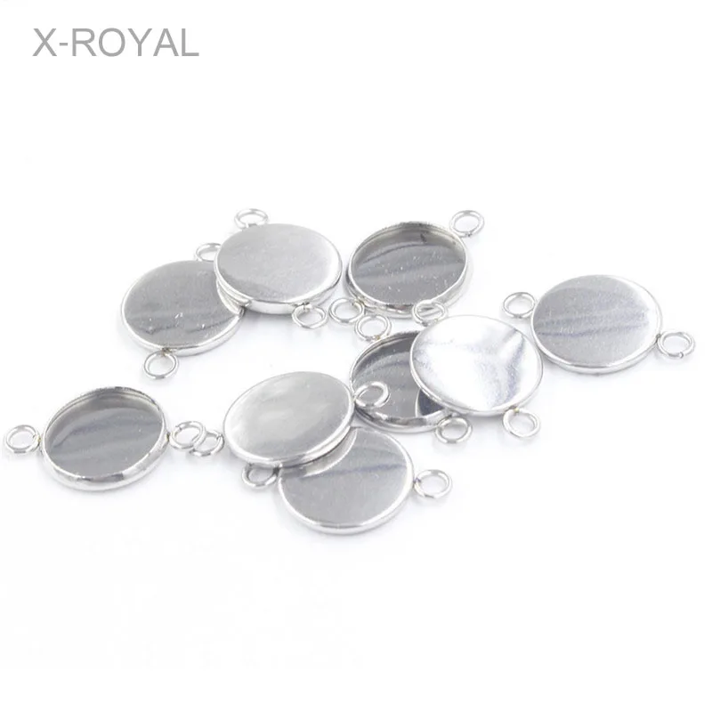 

X-ROYAL 20Pcs/lot Stainless Steel Double Hole Cabochon Blank Bases Connector Inner Dia 8mm 10mm 12mm Diy Earring Charms Settings