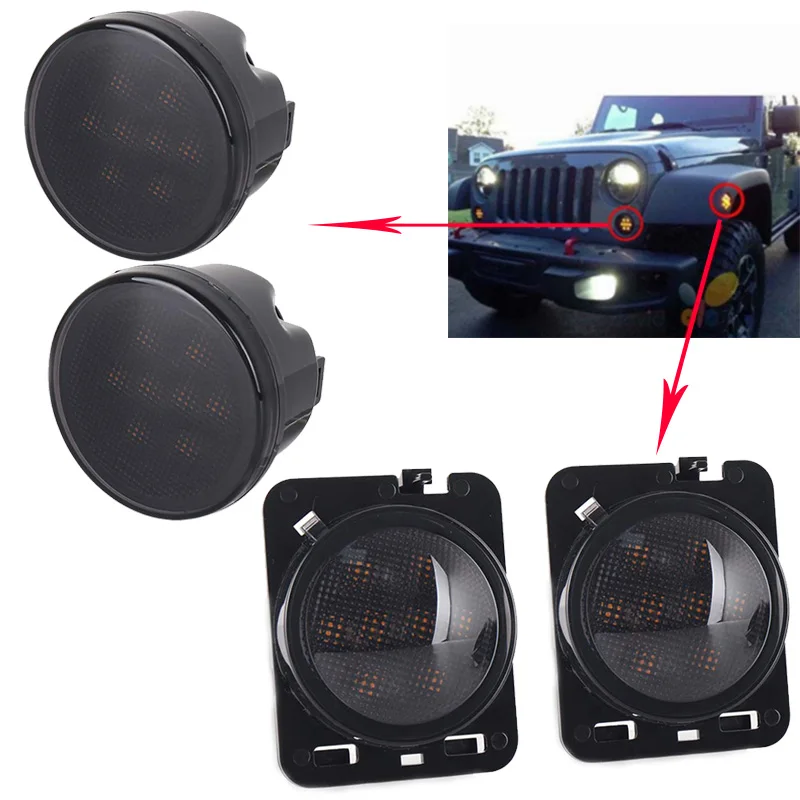 Светодиодный передний указатель поворота для Jeep Wrangler JK 2007- Желтый Янтарный Свет крыло боковое освещение комбо объектив для Jeep Wrangler