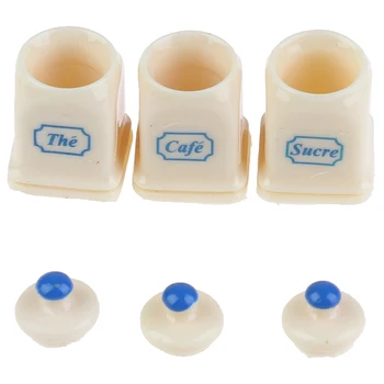 

4pcs/set Porcelain Coffee Tea Sugar Pot Bowl with a bag of sugar Dining Room Kitchen Toys 1:12 Dollhouse Miniatures White