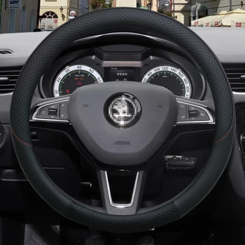 

100% DERMAY Brand Leather Car Steering wheel Cover Anti-slip for Skoda Fabia 1 2 3 I II III Auto interior Accessories
