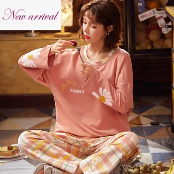 

Autumn Long sleeve Pajamas sets Women Spring Pajamas Pijama Cotton Sleepwear Pyjamas Nightwear Set Long Pant
