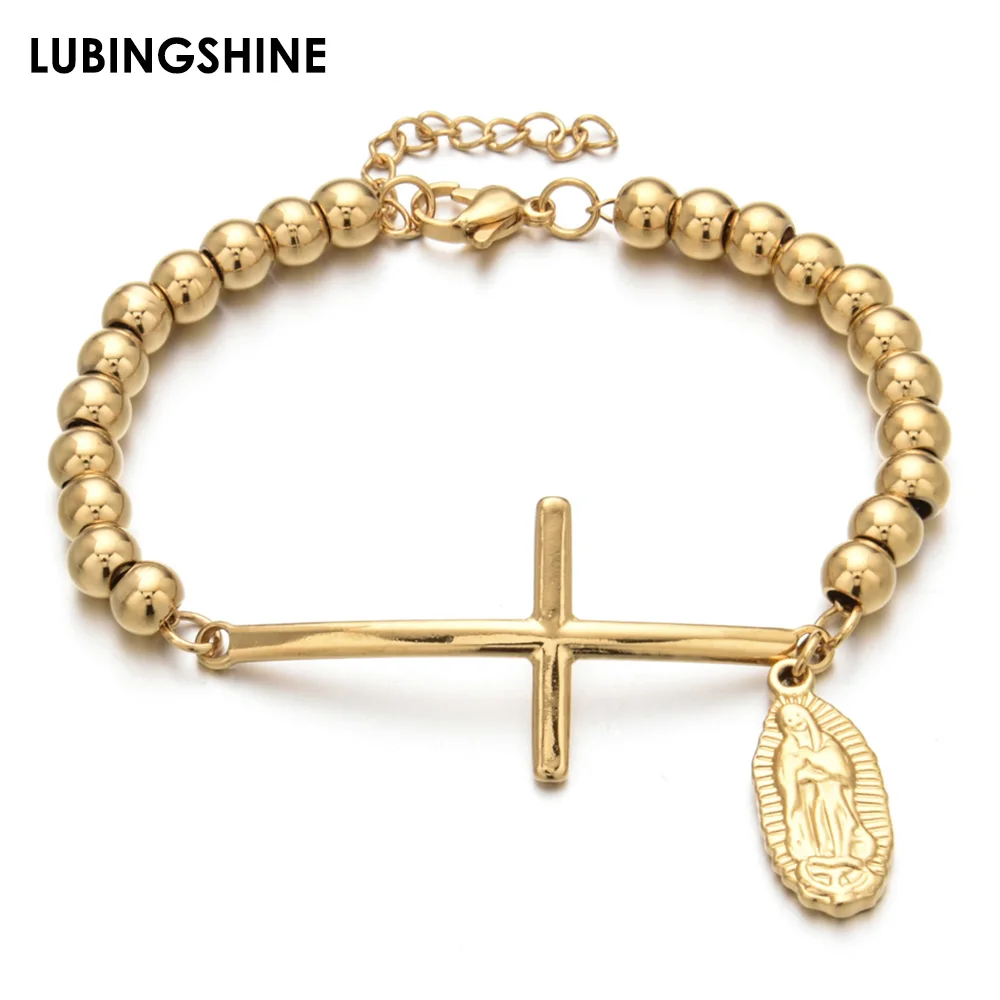 Винтажный браслет из нержавеющей стали Jesus Cross Link с цепочкой золотого и