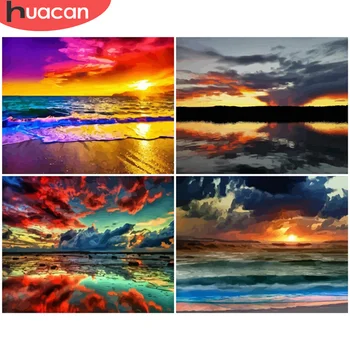 

HUACAN Oil Painting By Numbers Seaside Scenery Drawing On Canvas Coloring By Number For Adults Sunset Kits Unique Gift