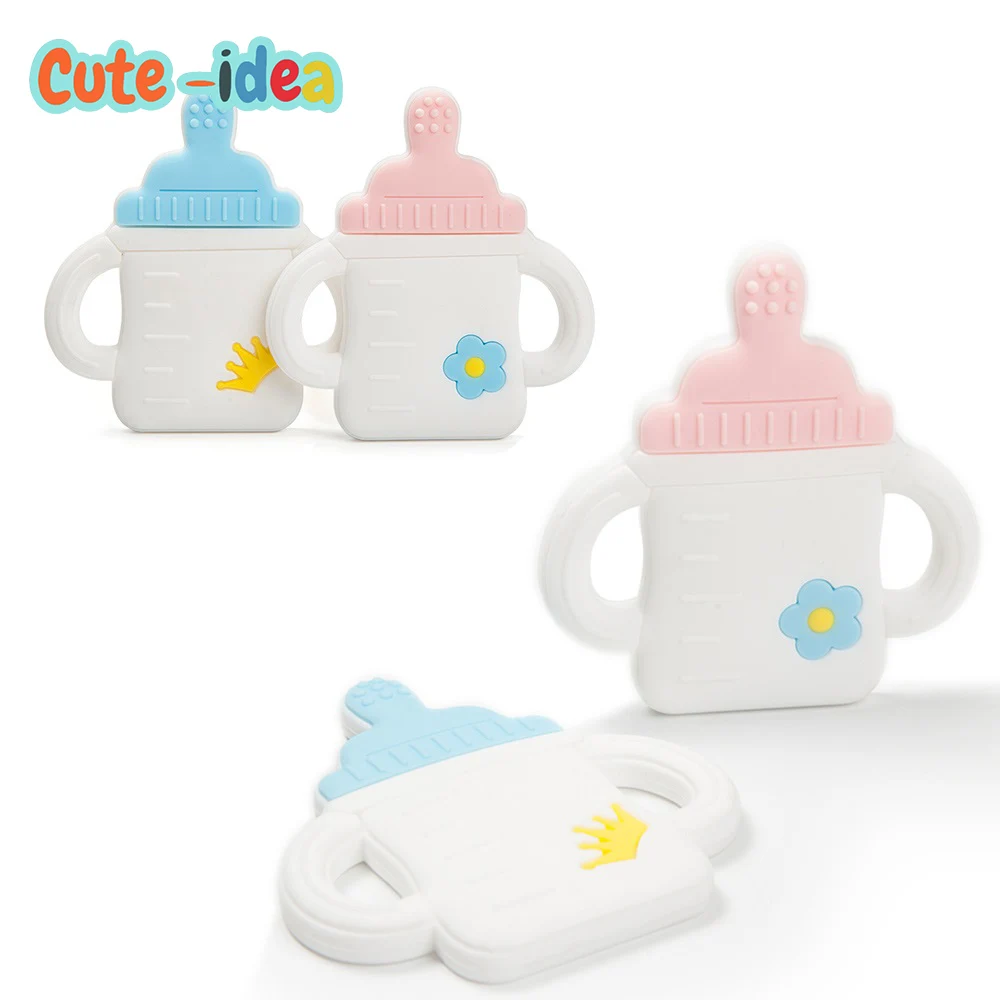 

Cute-Idea 1pc Cartoon Milk Bottle Teethers Food Grade BPA Free Baby Silicone Teething Toys DIY Necklace Pendant infant products