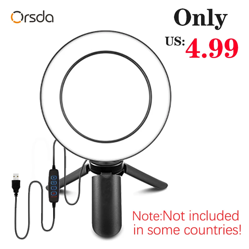 Orsda-Anillo de luz de 6/10 pulgadas con trípode, Anillo de luz LED para selfis, con soporte para Youtube, tok tik, iluminación en vivo para fotografía