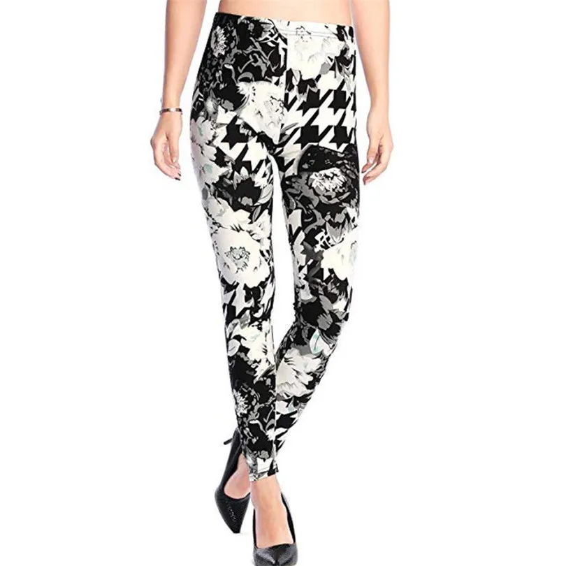 YGYEEG, высокие эластичные дизайнерские винтажные леггинсы с граффити цветочным рисунком, женские леггинсы с принтом, высокое качество, распродажа - Цвет: Big white flower