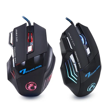 Ratón ergonómico con Cable LED para juegos, dispositivo de 5500 DPI, USB, RGB, silencioso, con retroiluminación, para PC y portátil
