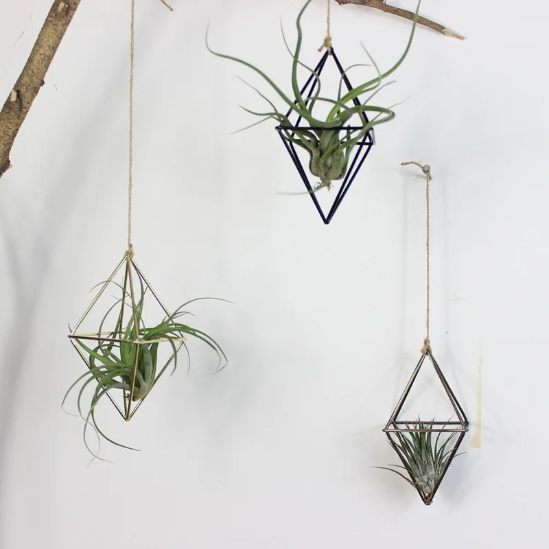 

freestanding Hanging Planters Geometric Swing Wrought Iron Tillandsia Air Plants Holder Triangular Shaped Metal Rack