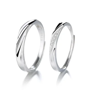 

FUN-BEAUTY Couple Rings S925 Sterling Silver Men and Women A Pair of Twisted Pair Three Slots Valentine's Day Gift Ring