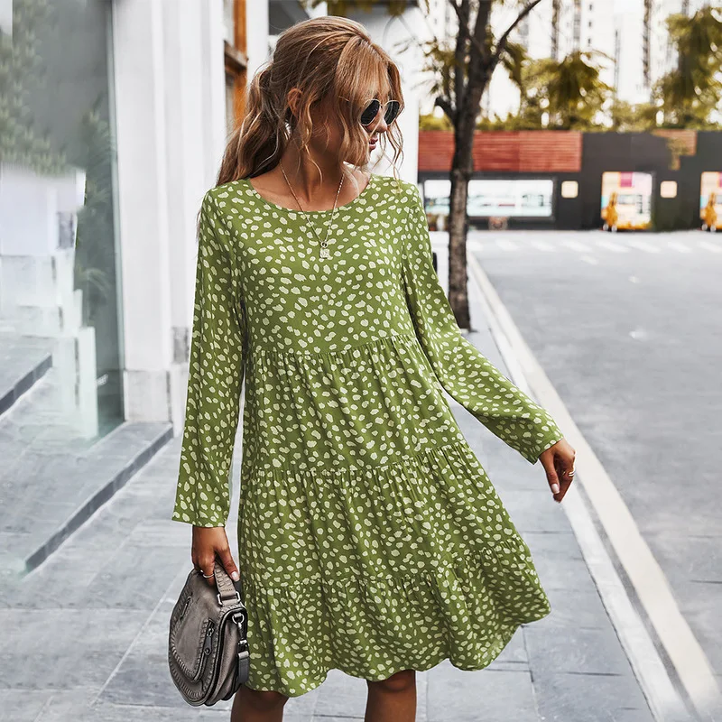 Women Casual Autumn Dress Lady Korean Style Vintage Floral Printed Chiffon Shirt Dress Long Sleeve Bow Midi Autumn Dress Vestid