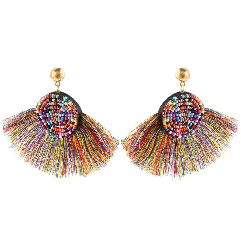 E57482018 Fashion Red Long Tassel Drop Earrings Vintage Ethnic Fringed Dangle Earrings Women Jewelry Bohemian Ear Drop Brincos CS27