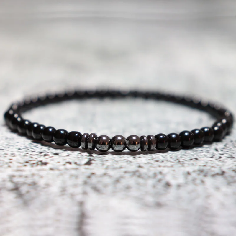 Neue 3Pcs Handgemachte Männer Armband Set 4mm Rocailles Strang Armband Gothic Schädel Armband Natürliche Hämatit Stein schmuck Pulseria – Detail 3