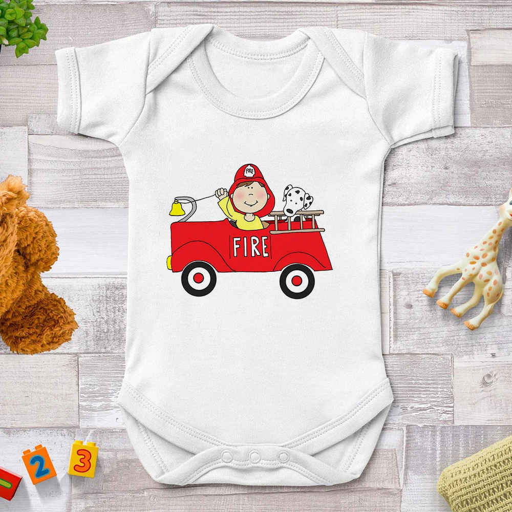 Pelele de vehículo para niños y niñas recién nacidos, mono con motor de fuego y bombero, trajes Sunsuit de 0 a 24M