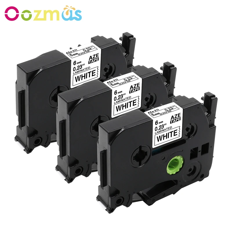 Oozmas 3 шт. TZe 211 этикетка лента 6 мм черная на белом стандартная ламинированная