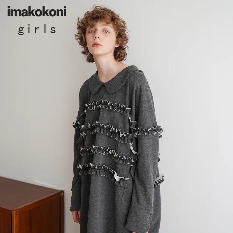 Платье imakokoni женское с длинным рукавом и воротником-куклой милое хлопковое