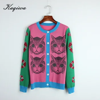 

2020 Spring Knitting Snake Cat Pattern Novelty Jumper Lady Top pull sueter mujer Sweater Runway Design Knit Cardigan