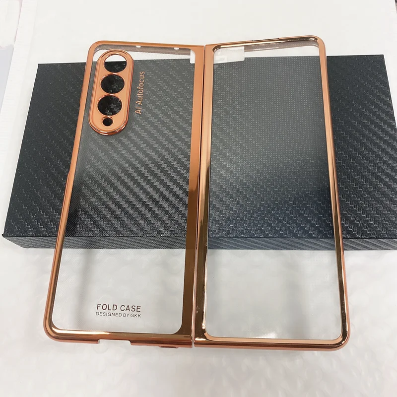kawaii samsung cases Front Tempered Glass Transparent Case for Samsung galaxy Z Fold 3 5G Cover Plating Frame Hard Clear S Pen Slot Holder Back Case best case for samsung