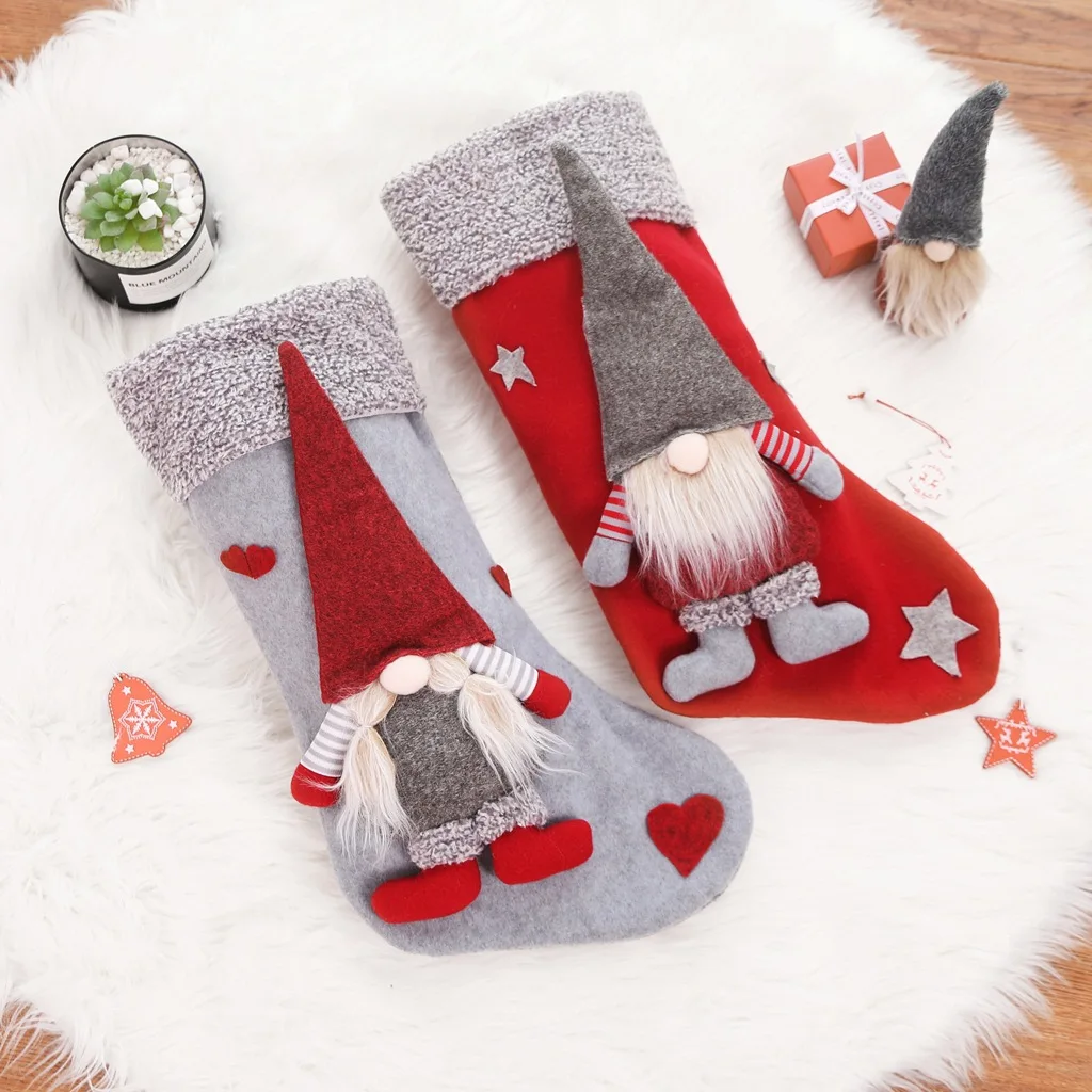 Большие рождественские носки с подвеской, тканевые украшения, кукольные сапожки эльфа Санта Клауса, рождественские украшения для дома, подарочная сумка