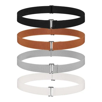 

4 Mounted Women Invisible Belt Buckle Elastic Waistband, Elastic