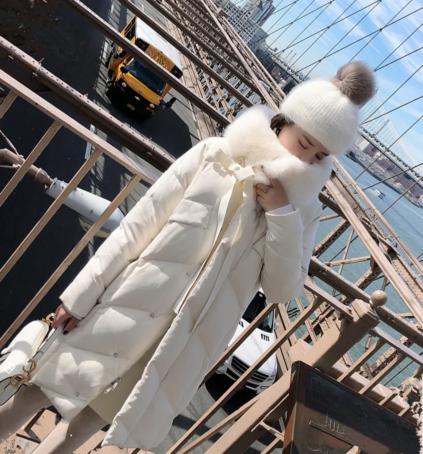 

Real Natural Fox Fur Collar 2019 Winter Jacket Women Coat Female White Duck Down Jacket Women Long Down Parkas Warm Plus Size