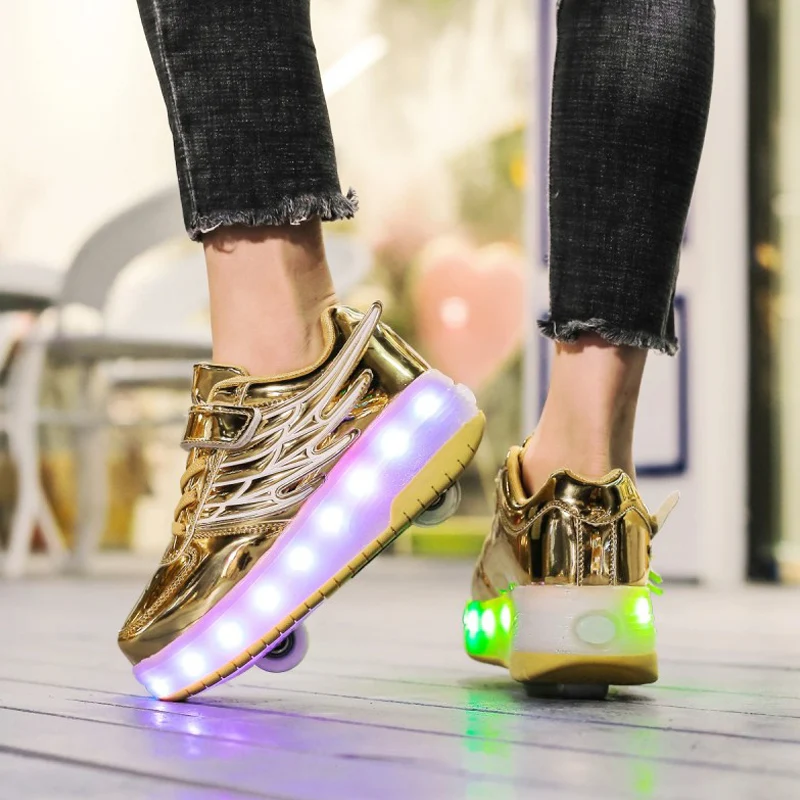 Roller Skate Shoes Children Kids Boys Girls 2 Wheels With Sneakers Sports 2021 Fashion Casual LED Lighted Flashing Wing Boots