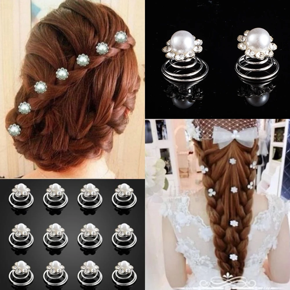 12pcs/lot Wedding Bridal Hairpins Rhinestone Pearl Flower Spiral Hair Pins  Twist Hair Clips for Women Bride Hair Accessories|Women's Hair Accessories|  - AliExpress