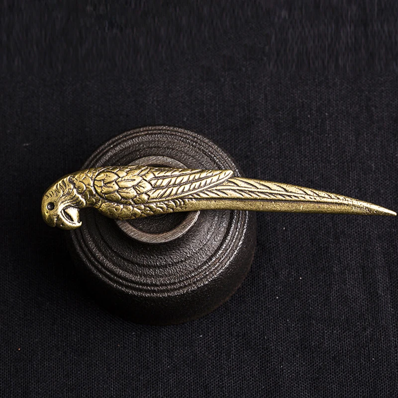 Tea Needle Set Tea Making Tools Antique COPPER Hummingbird Bird parrot Statue Ornaments Classical Brass Tea Needle Breaking Prying Tea Brick Professional Tool