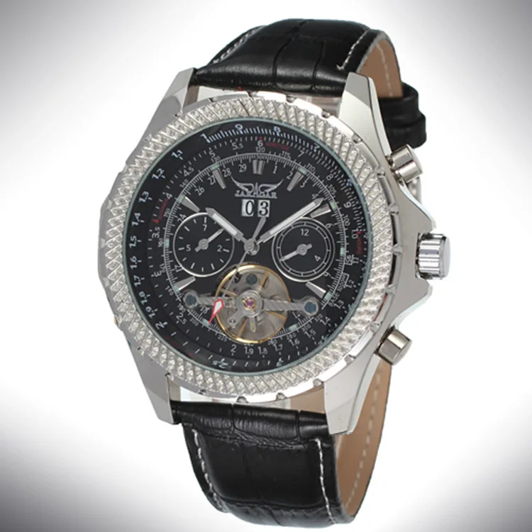 

JARAGAR Fashion casual men's mechanical watch innovative hollow design with calendar leather strap automatic mechanical watch