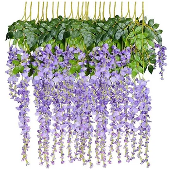 

12 Pack 3.6 Feet Artificial Fake Wisteria Vine Rattan Hanging Garland Silk Flowers String Home Party Wedding Decor