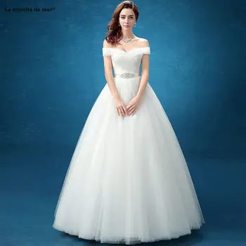 

vestido noiva princesa new tulle V neck beaded belt OFF shoulder ivory elegant robe de mariée floor length wedding gowns plus