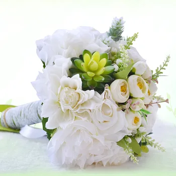 

Succulent Plants Bouquet Chic Wedding Flowers Romantic Bridal Bouquet Silk Flowers Wedding Bouquet White Green ramos de novia