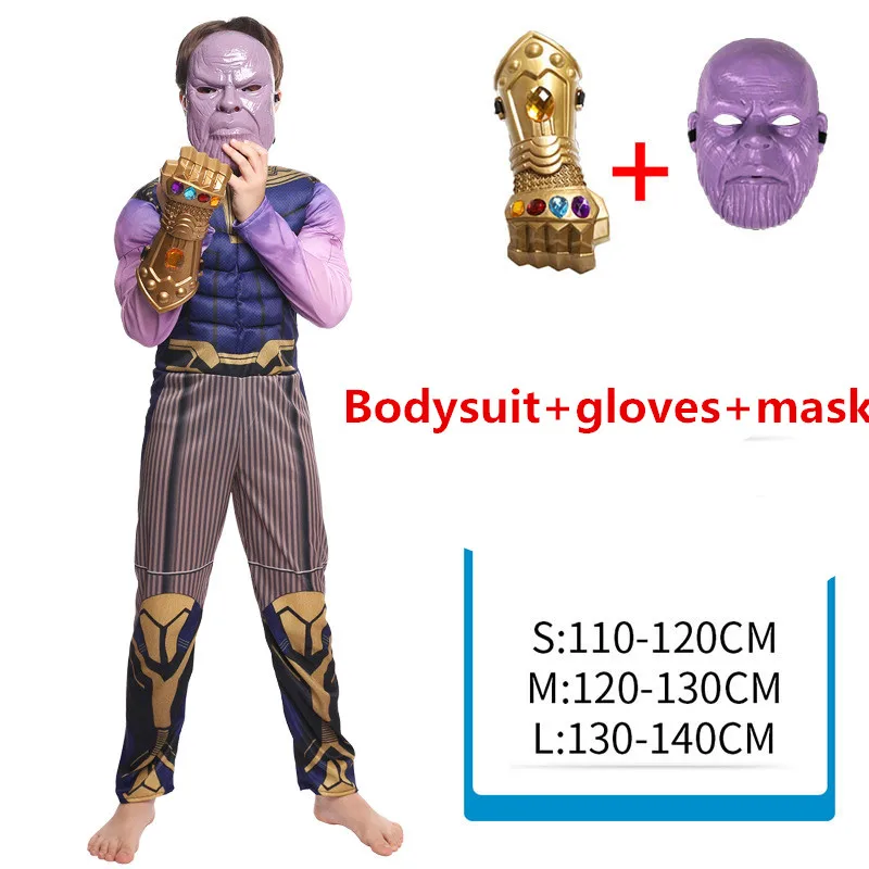 Suit gloves mask Костюм супергероя для костюмированной вечеринки для детей, костюм Таноса фальшивые мускулы с маской, Детский карнавальный костюм - Цвет: Suit gloves mask