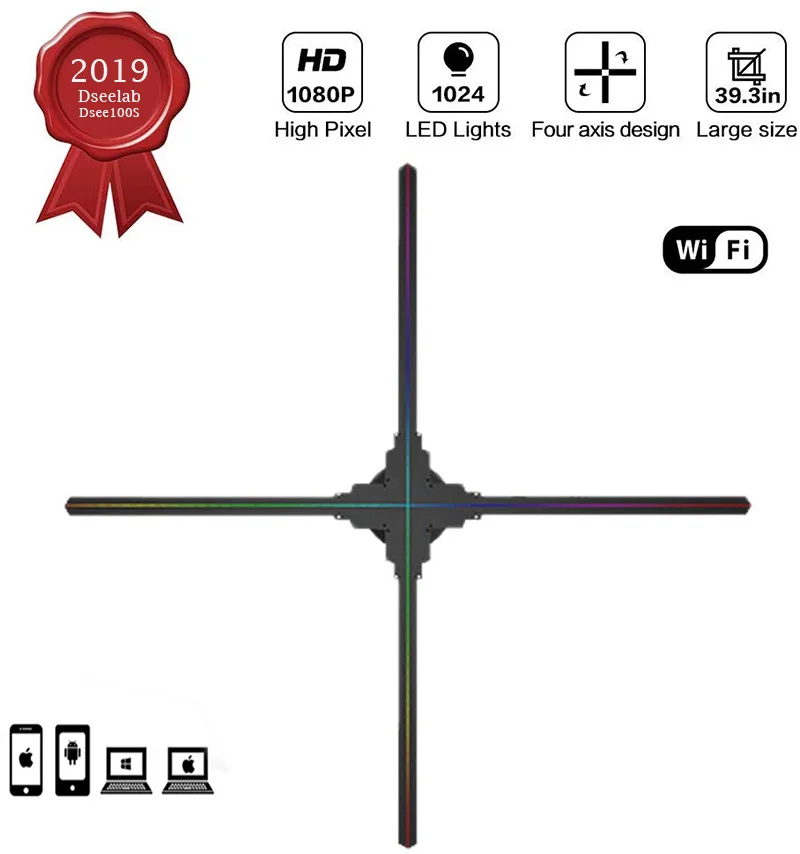 100 см Wifi приложение высокое качество изображения Dseelab 3d Голограмма светодиодный рекламный дисплей 3d проектор