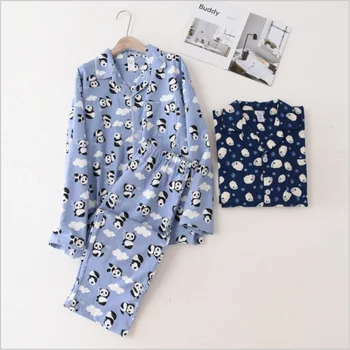 

2020 Spring Homewear Men Casual Cartoon Pajama sets Male 100% cotton Sleepwear suit Long Sleeve Turn-down collar shirt & Pants