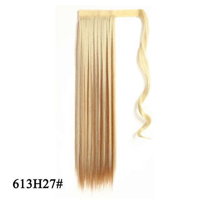 Leeons 20'' Synthetic Ponytail Hair pieces Heat Resistant Fiber Straight Ribbon Clip In Hair Extension 21 colors Brown Black 613h27