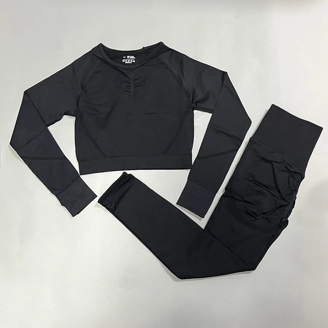 Seamless Women Yoga Set High Waist Yoga Pants Gym Clothing Women Sportswear Sport Shorts Sports T-shirt Workout Gym Set 2Pcs Set Black