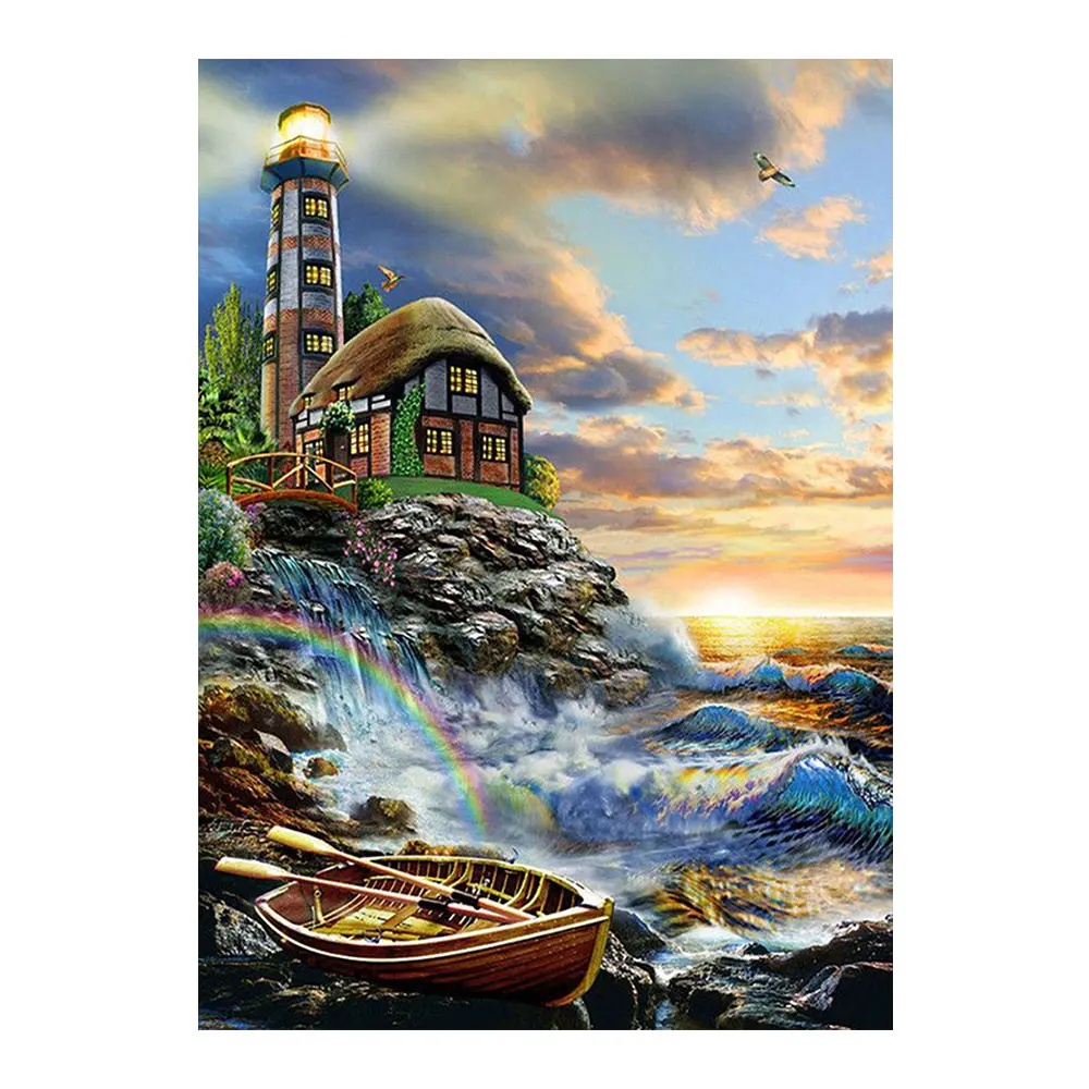 

coastal lighthouse scenic Diamond Painting Oil Full Round New DIY Toy sticking drill cross stitch 5D embroidery home decorative