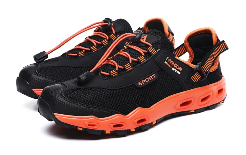 black orange Летние противоскользящие дышащие походные туфли для мужчин; Мужская обувь для рыбалки; быстросохнущая обувь для плавания - Цвет: black orange