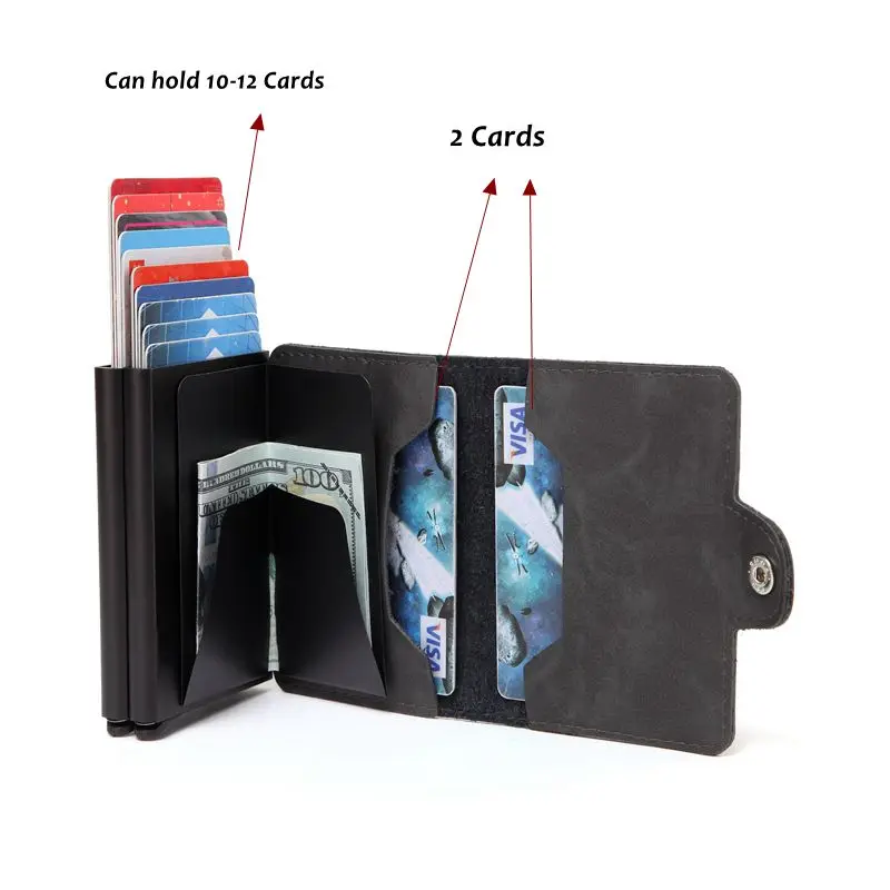 Лазерная гравировка мужской двойной алюминиевый Crazy Horse кожаный кредитный держатель для Карт RFID металлический кошелек автоматический всплывающий кошелек держатель для карт