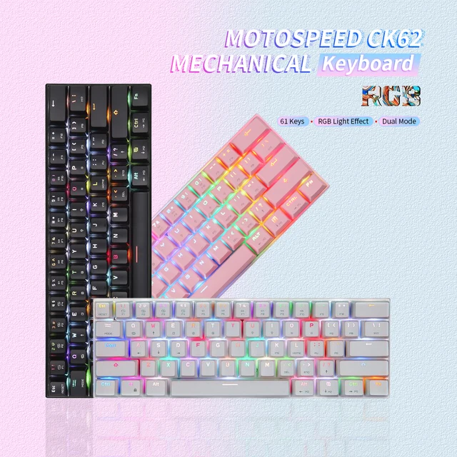 Motospeed CK62 61キーrgbメカニカルキーボードのusb有線btデュアル 