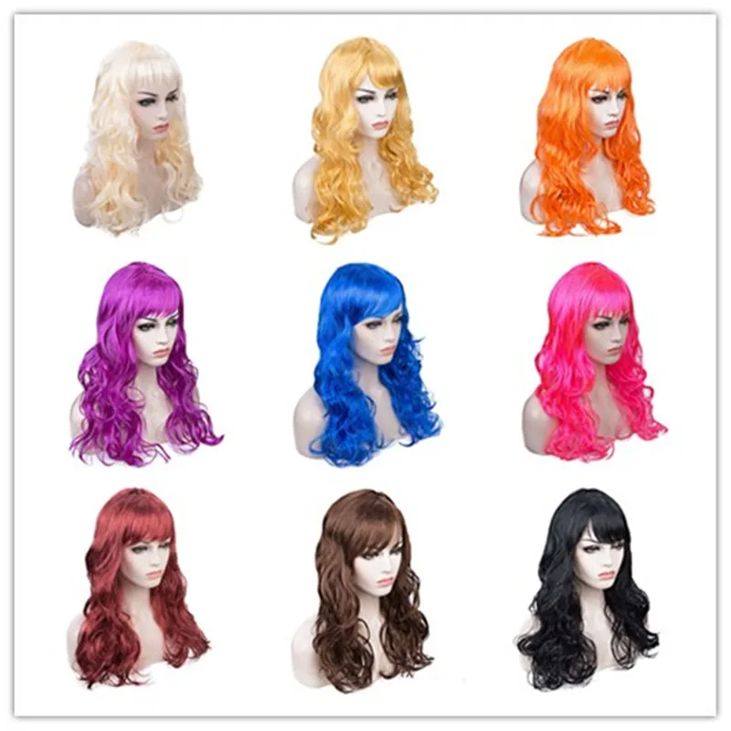 Women Lady Carnival Long Wave Curly Hair Wig Cosplay Dress Up Accessories European Amecian Roll Wigs Cap For Birthday Party